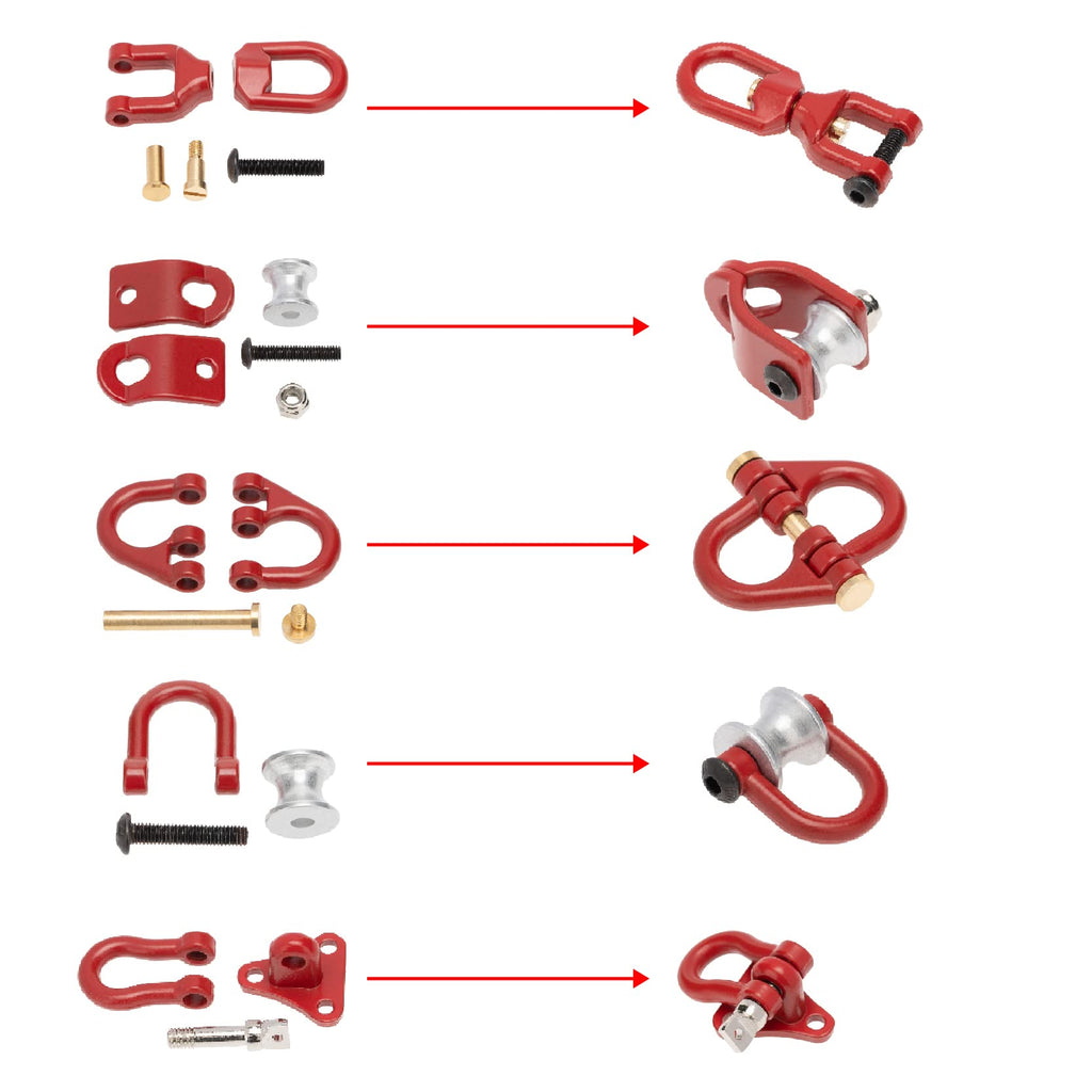 Treehobby 5-Pack Red Metal Tow Hooks for 1/10 RC Crawlers (SCX10, TRX4, TRX6, etc.)