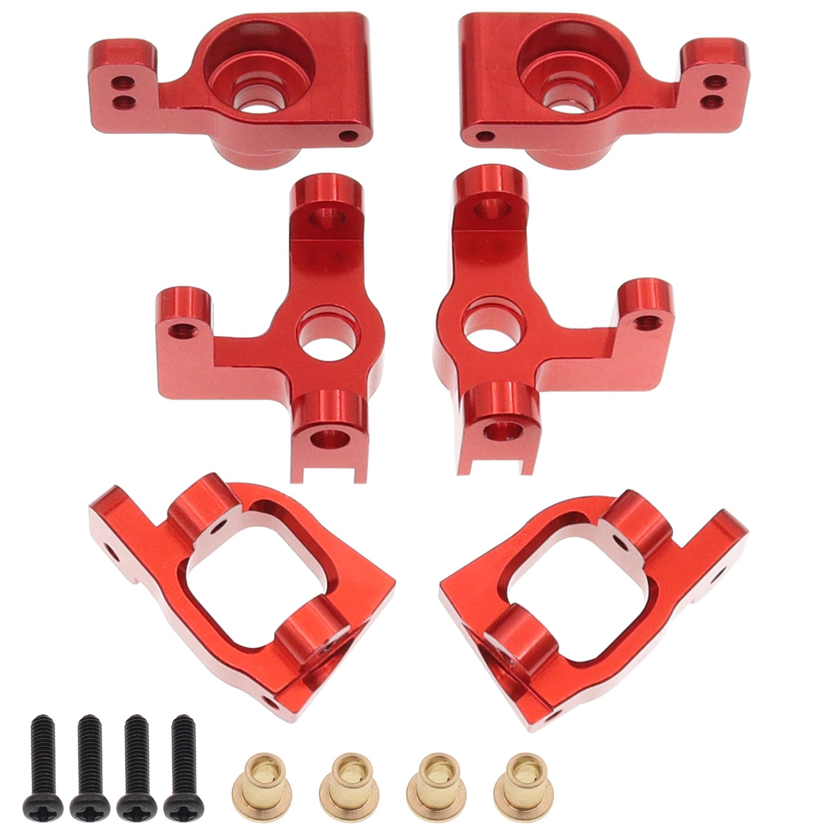 Treehobby Aluminum Steering Cup, C Seat & Rear Hub Set for WLtoys 1/14 144001 144002 1/12 124016 RC Car (6PCS, Red)