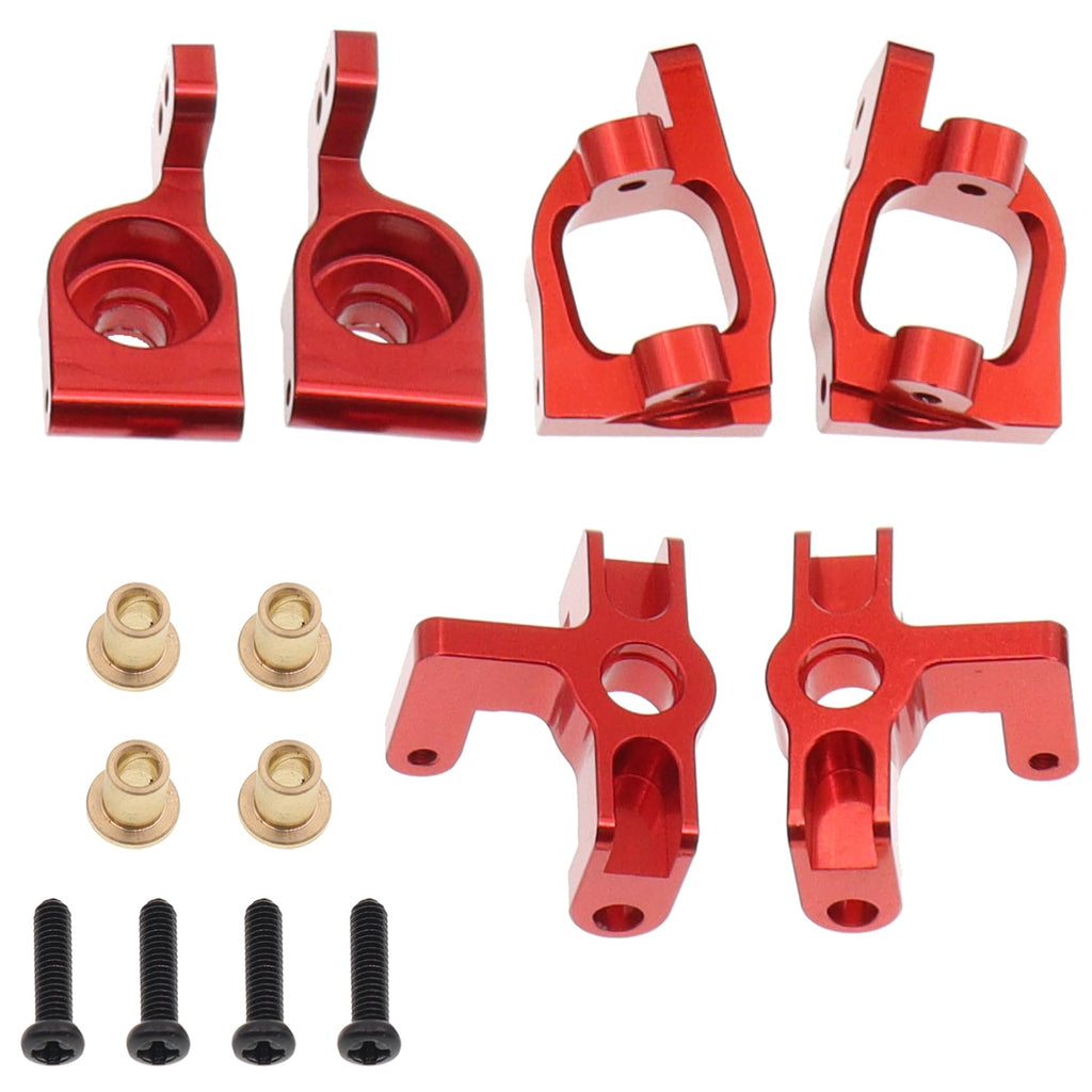 Treehobby Aluminum Steering Cup, C Seat & Rear Hub Set for WLtoys 1/14 144001 144002 1/12 124016 RC Car (6PCS, Red)