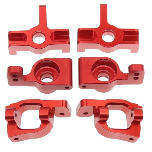 Treehobby Aluminum Steering Cup, C Seat & Rear Hub Set for WLtoys 1/14 144001 144002 1/12 124016 RC Car (6PCS, Red)