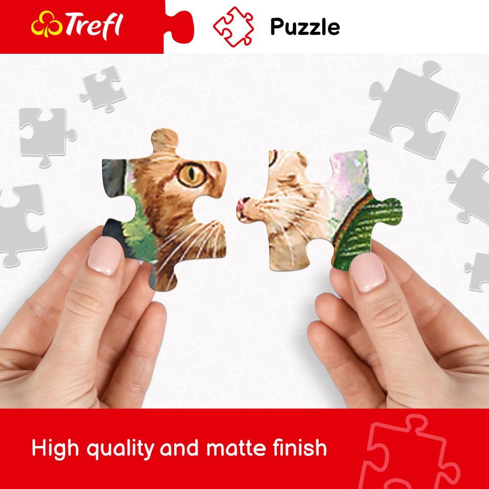 Trefl Panorama Fluffy Team 500 Piece Jigsaw Puzzle – 26x9 Inch Panoramic Puzzle with Cats in Hats