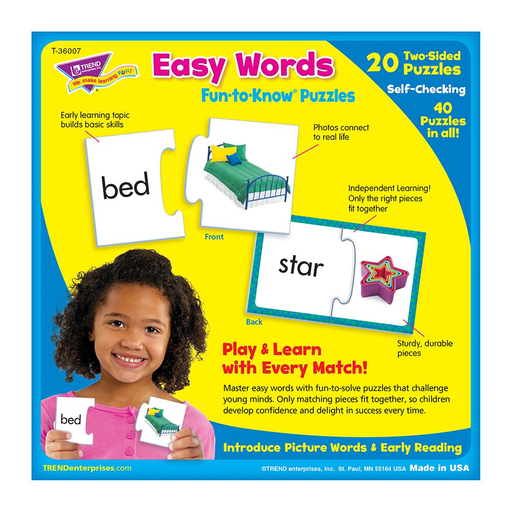Trend Enterprises Easy Words Fun-to-Know Puzzles - 40-Piece Matching Game for Early Vocabulary Building