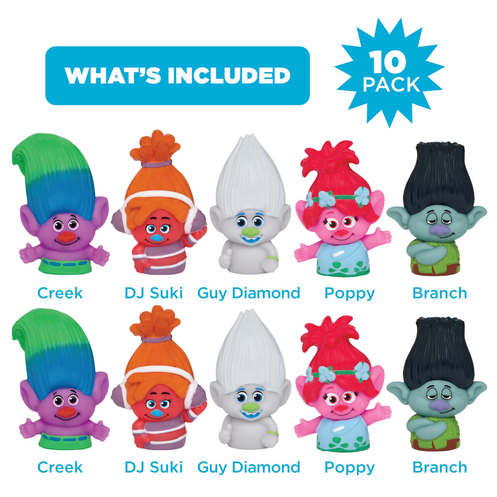 Trolls Bath Finger Puppets (10 Pack) - Waterproof PVC Characters for Pool, Beach, Bath, and Playtime Education