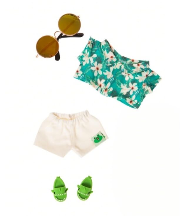 Tropical Hawaiian Doll Clothes 4-Piece Set – Shirt, Shorts, Slippers & Sunglasses for 15-17cm Dolls