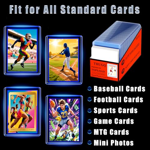 TRUGQ 200-Pack Card Protectors: 100 Rigid Toploaders & 100 Soft Sleeves, 3x4 Inch Clear Plastic for Sports & Game Cards
