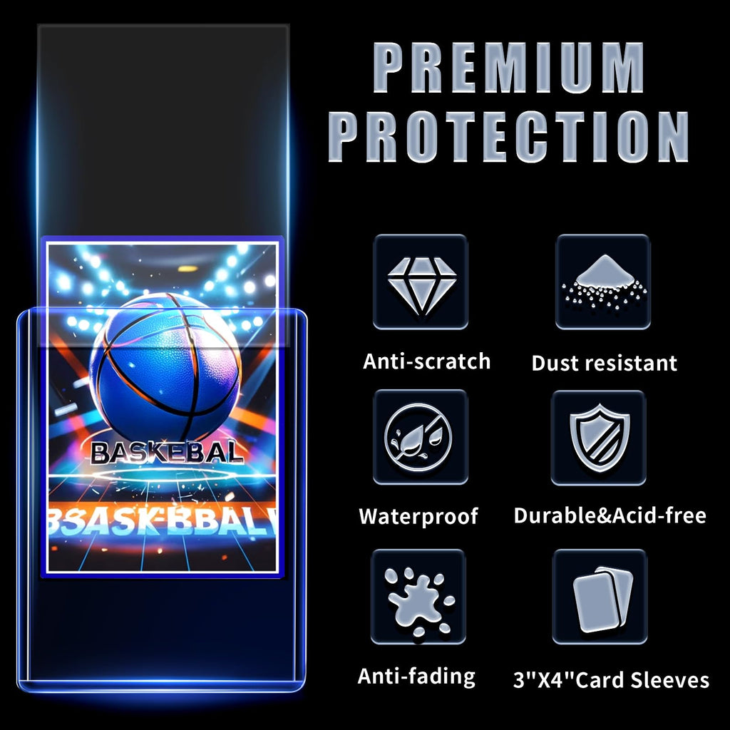 TRUGQ 200-Pack Card Protectors: 100 Rigid Toploaders & 100 Soft Sleeves, 3x4 Inch Clear Plastic for Sports & Game Cards