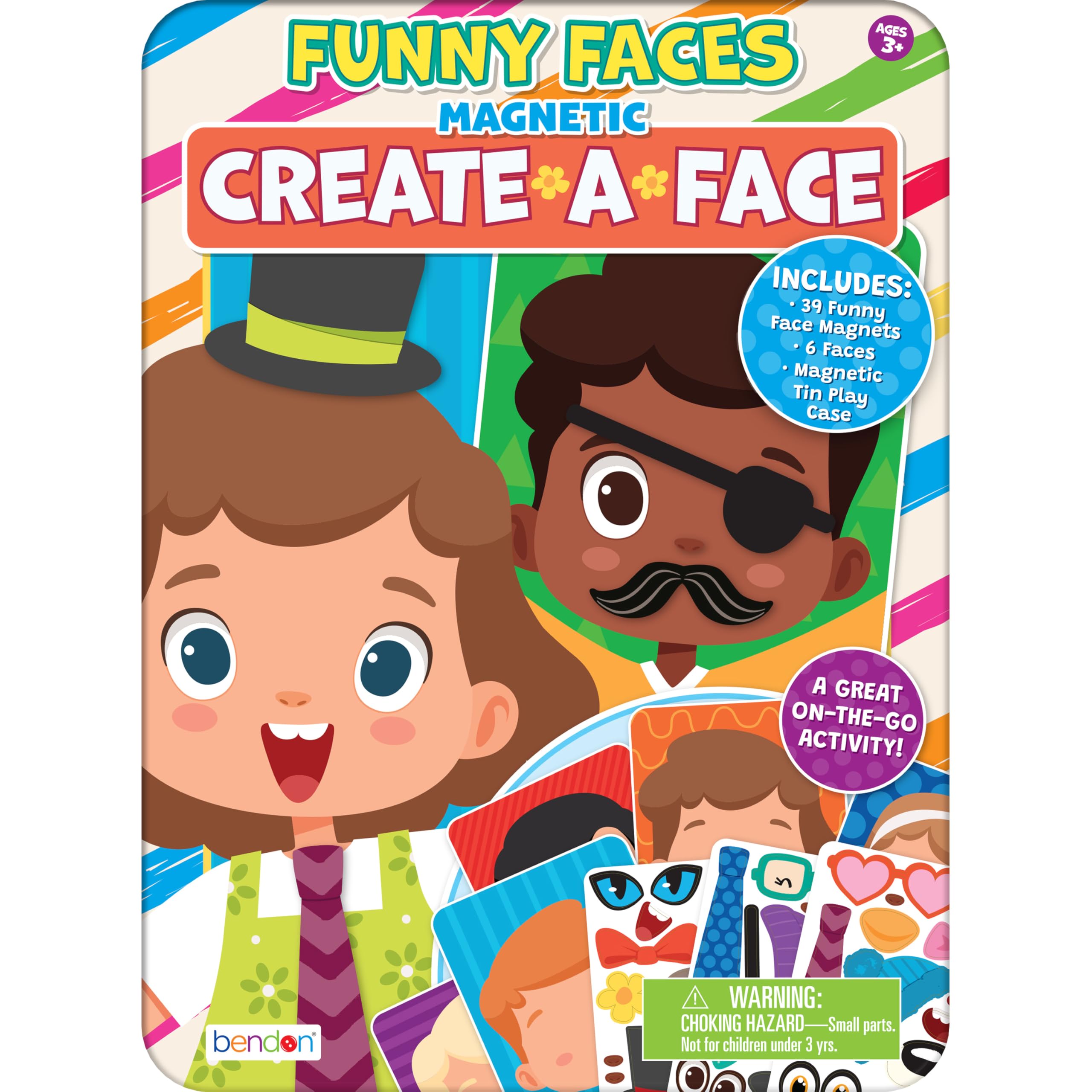 TS Shure by Bendon Create Funny Faces Magnetic Activity Tin with 3 Magnet Sheets and 2 Play Scene Cards