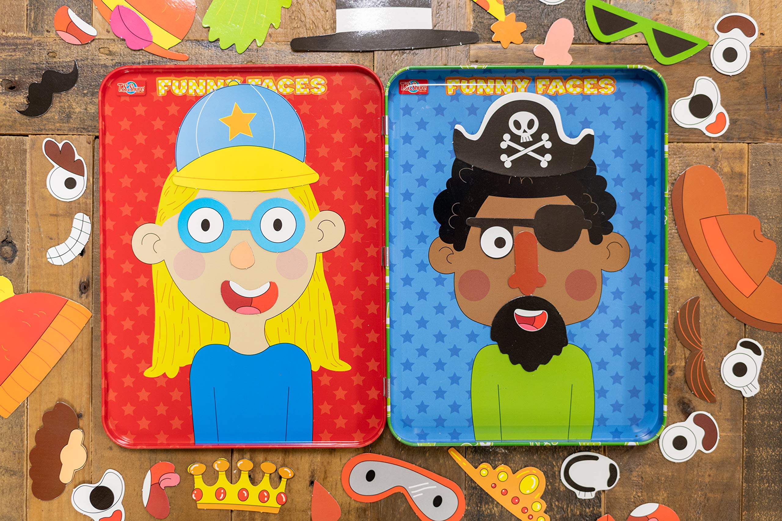TS Shure by Bendon Create Funny Faces Magnetic Activity Tin with 3 Magnet Sheets and 2 Play Scene Cards
