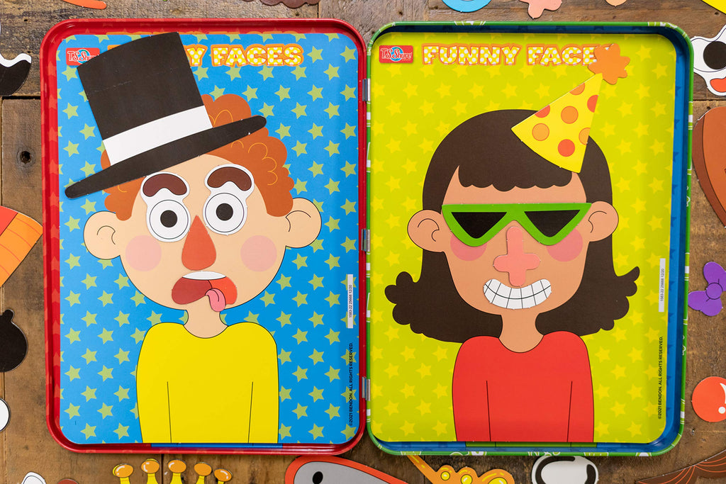 TS Shure by Bendon Create Funny Faces Magnetic Activity Tin with 3 Magnet Sheets and 2 Play Scene Cards