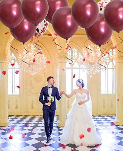 TSOTU 50-Pack Burgundy Metallic & Confetti Balloons for Wedding, Bridal Shower, Valentine's Day Decor