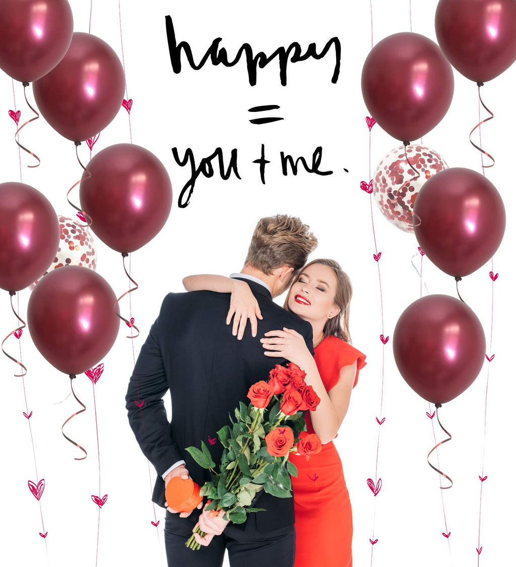 TSOTU 50-Pack Burgundy Metallic & Confetti Balloons for Wedding, Bridal Shower, Valentine's Day Decor