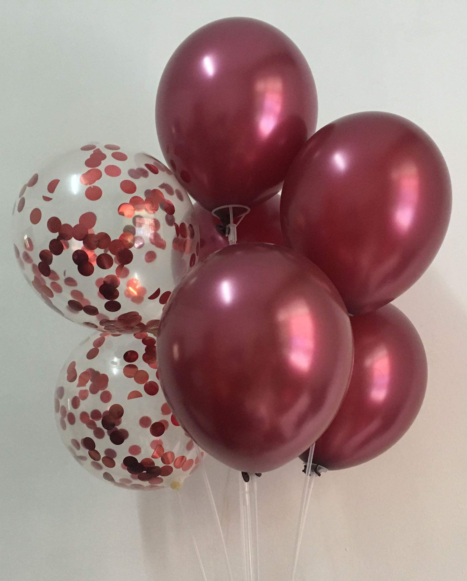 TSOTU 50-Pack Burgundy Metallic & Confetti Balloons for Wedding, Bridal Shower, Valentine's Day Decor