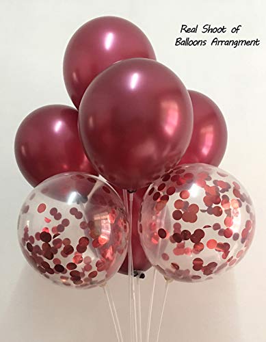 TSOTU 50-Pack Burgundy Metallic & Confetti Balloons for Wedding, Bridal Shower, Valentine's Day Decor