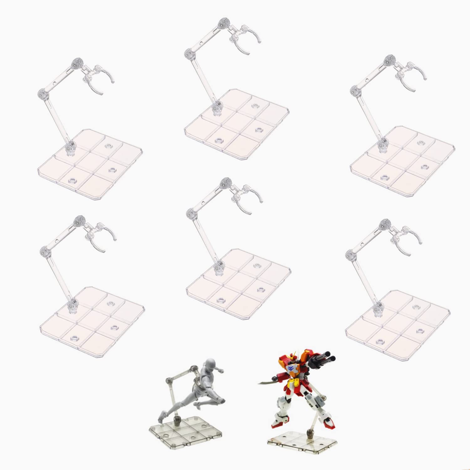 TSY TOOL 6-Pack Clear Action Figure Stands for 6-8 Inch Models - Compatible with HG, RG, SD, SHF, Gundam, Figma
