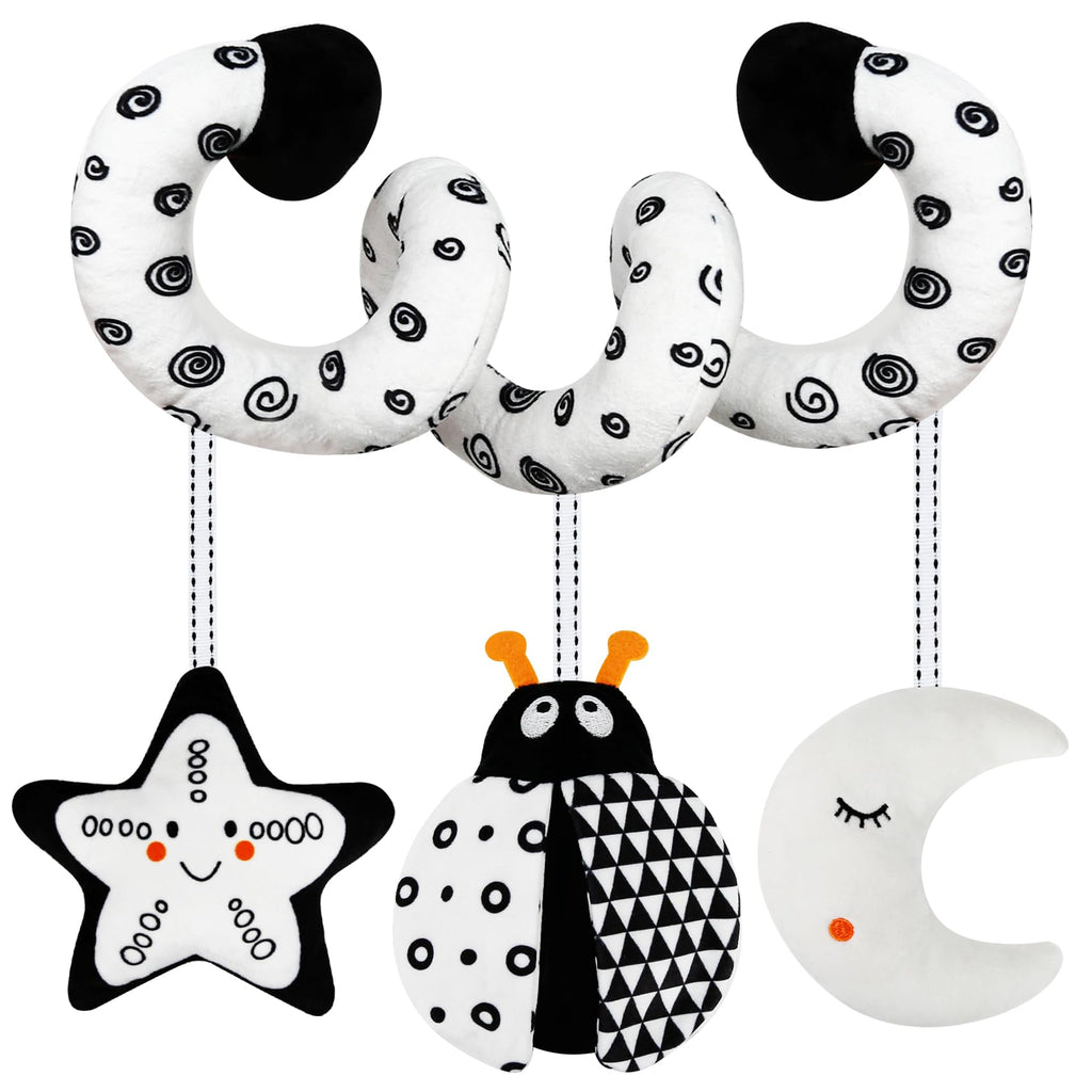 TSYAN Black and White Bug Car Seat Toy with Bell and Squeaker for Newborns 0-12 Months