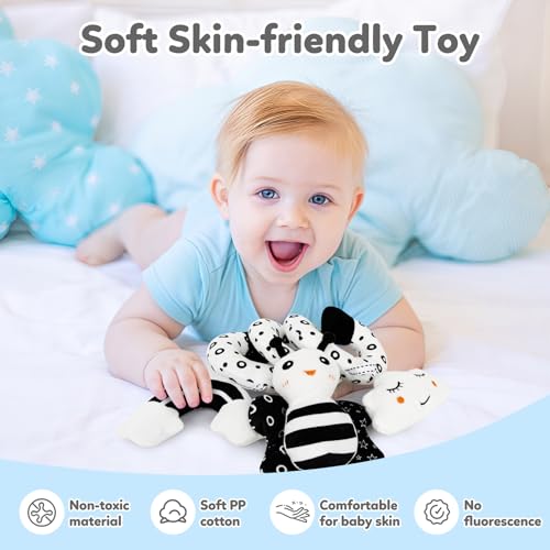 TSYAN Black & White High Contrast Car Seat Toy for Newborns 0-6 Months – Spiral Plush with Bell & Squeaker