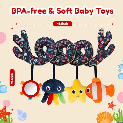 TSYAN Spiral Car Seat Toy – Ocean-Themed Plush Activity Toy for Newborns 0-12 Months