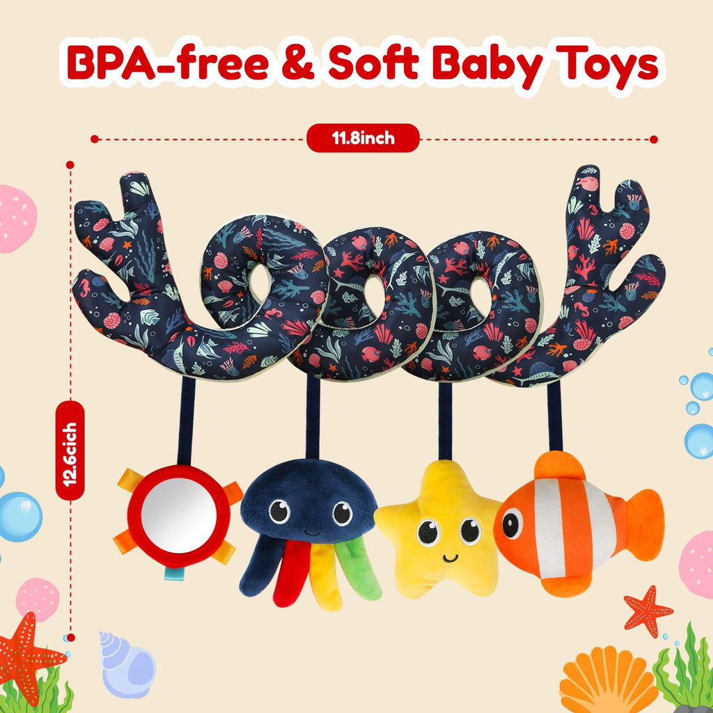 TSYAN Spiral Car Seat Toy – Ocean-Themed Plush Activity Toy for Newborns 0-12 Months