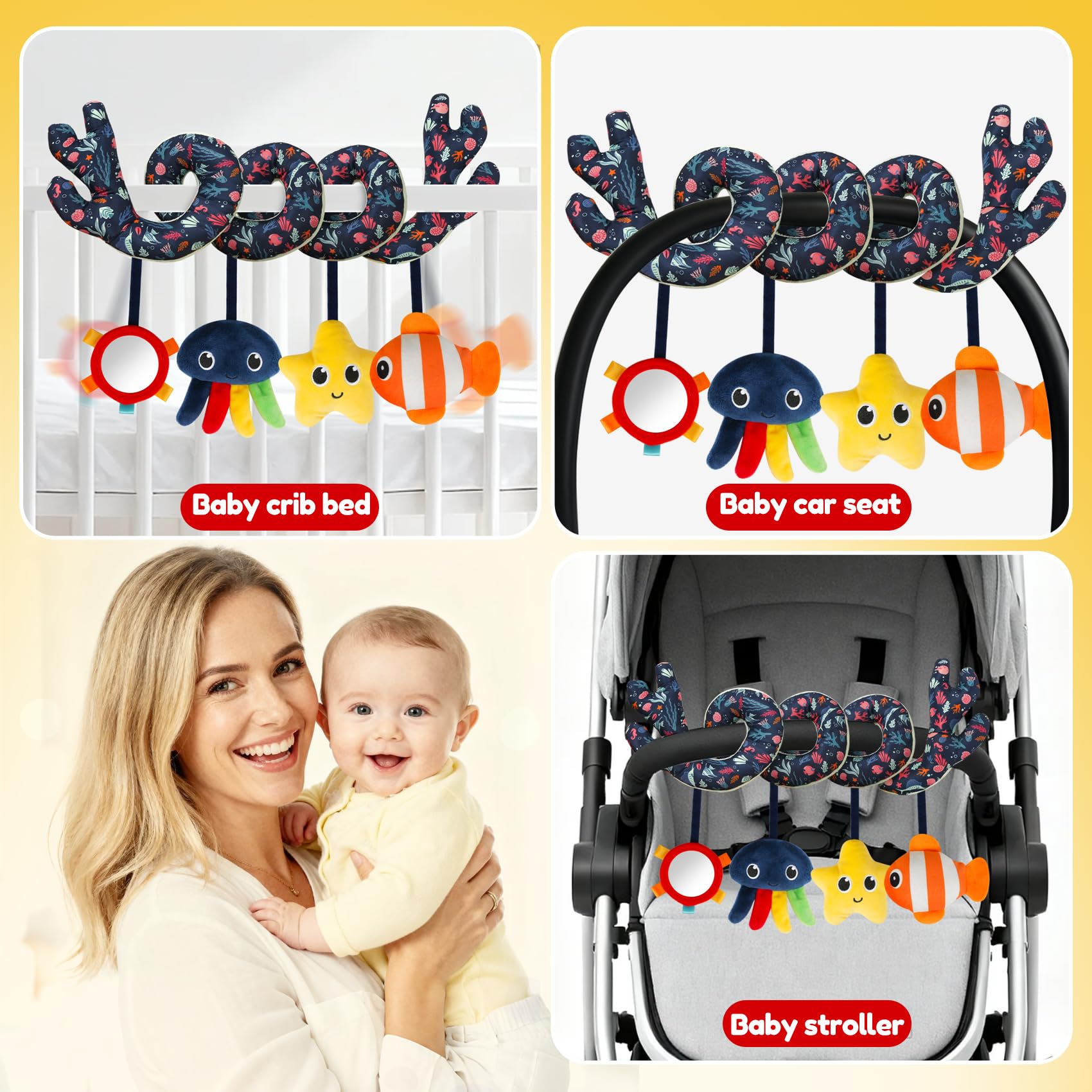 TSYAN Spiral Car Seat Toy – Ocean-Themed Plush Activity Toy for Newborns 0-12 Months