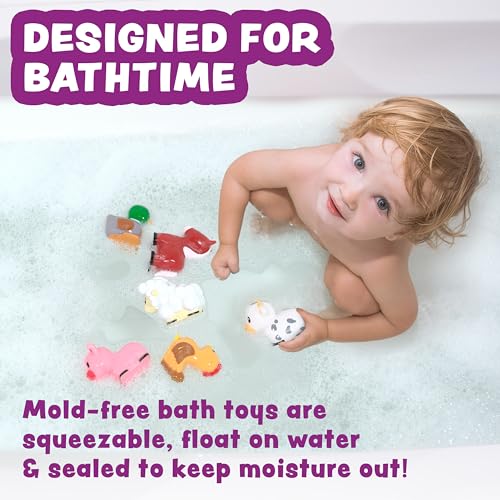 Tub Works Barnyard Mold Free Bath Toys 6-Pack – Sealed No-Hole Farm Animals for Toddlers
