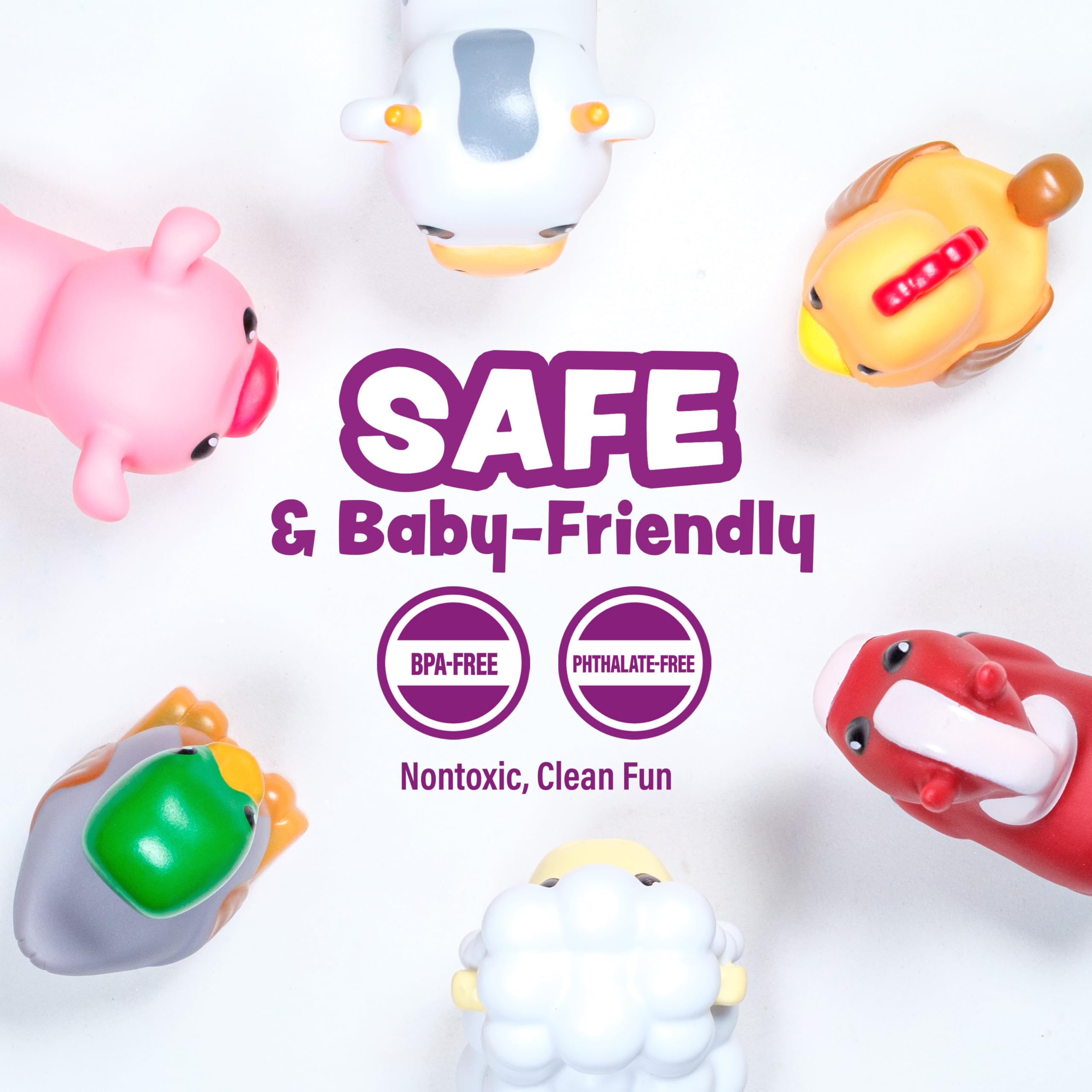 Tub Works Barnyard Mold Free Bath Toys 6-Pack – Sealed No-Hole Farm Animals for Toddlers