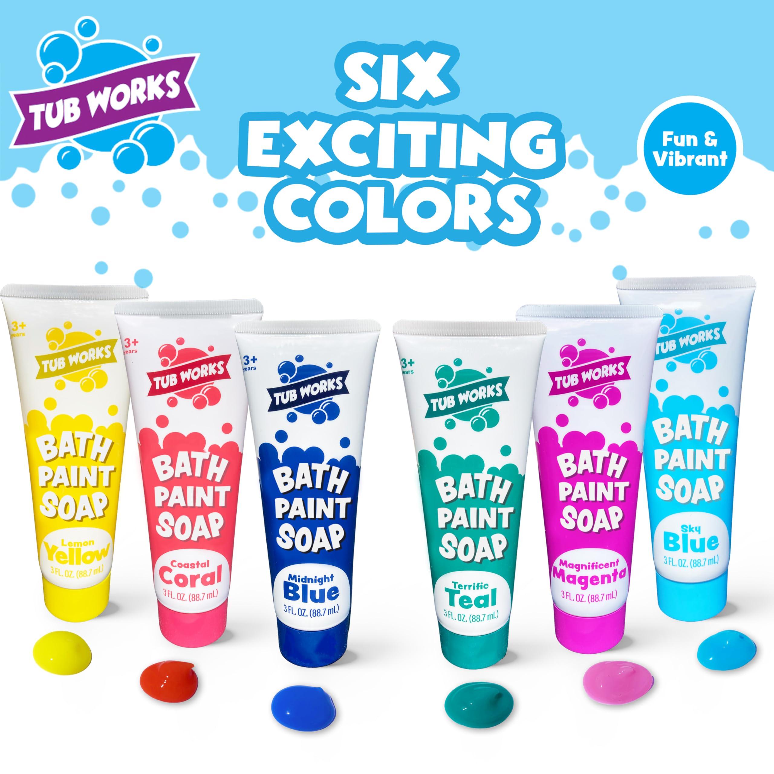 Tub Works Bath Paint Soap 6 Pack – Non-Toxic Washable Finger Paint for Toddlers