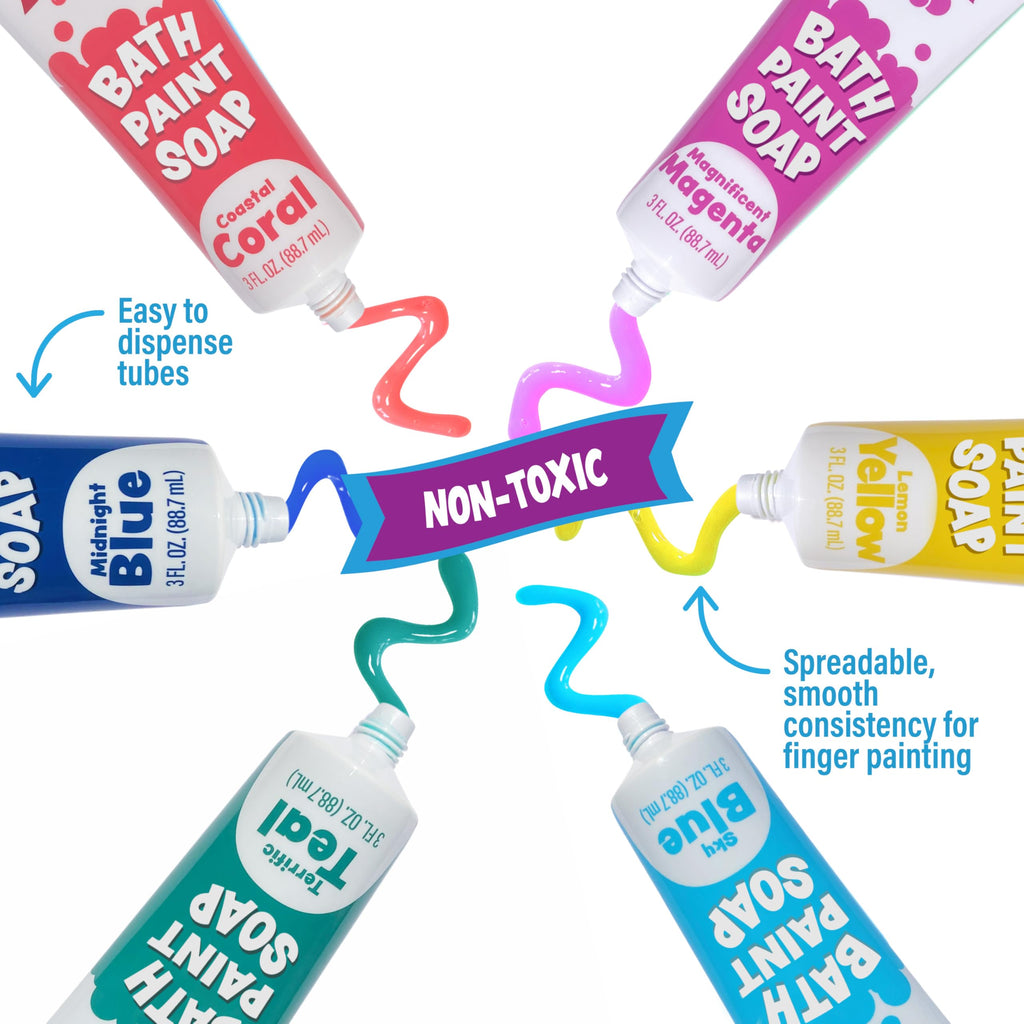Tub Works Bath Paint Soap 6 Pack – Non-Toxic Washable Finger Paint for Toddlers