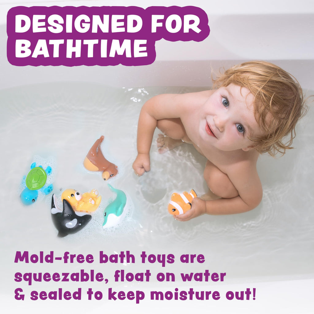 Tub Works Marine Mold-Free Bath Toys 6-Pack – Sealed No-Hole Design for Baby & Toddler Bath Fun