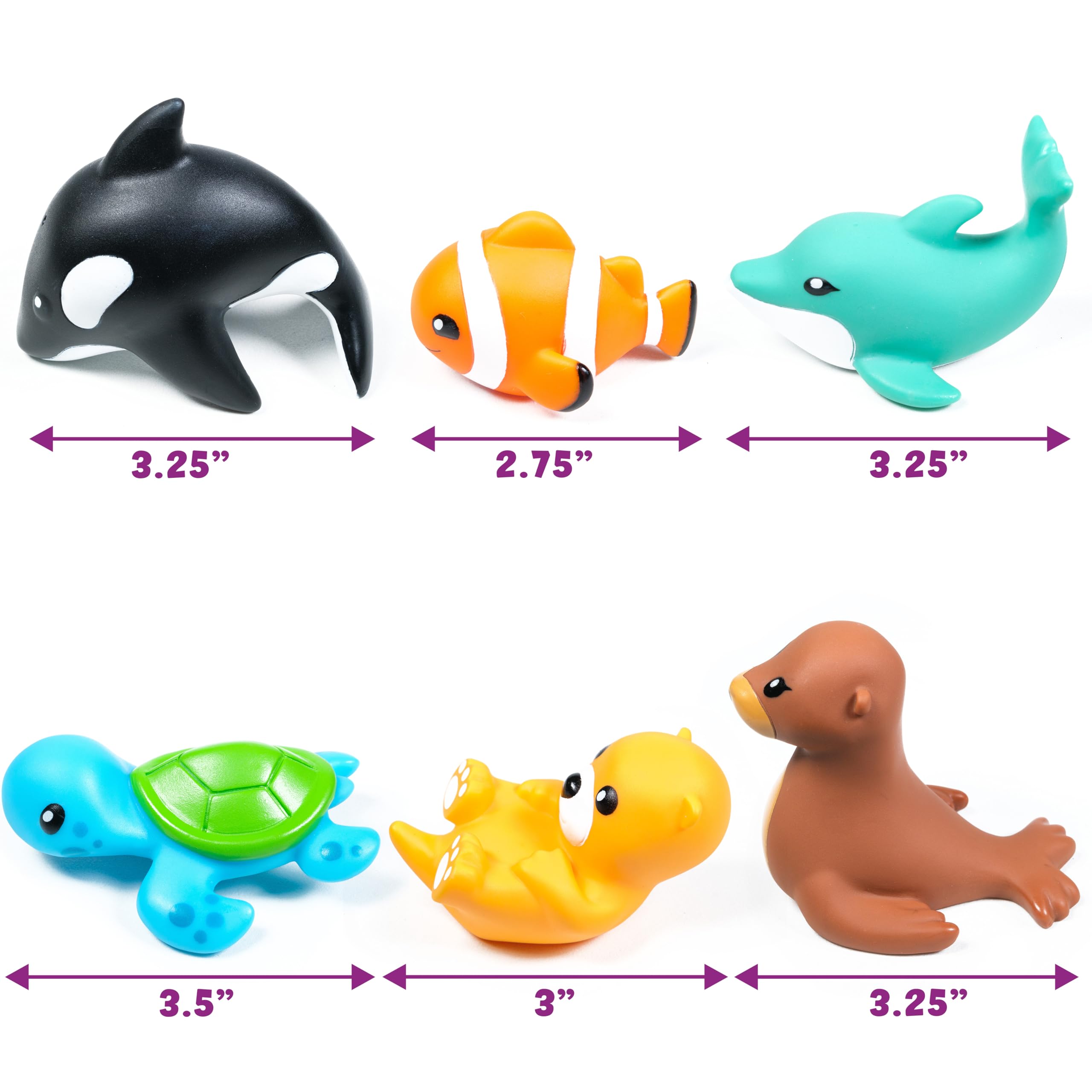 Tub Works Marine Mold-Free Bath Toys 6-Pack – Sealed No-Hole Design for Baby & Toddler Bath Fun