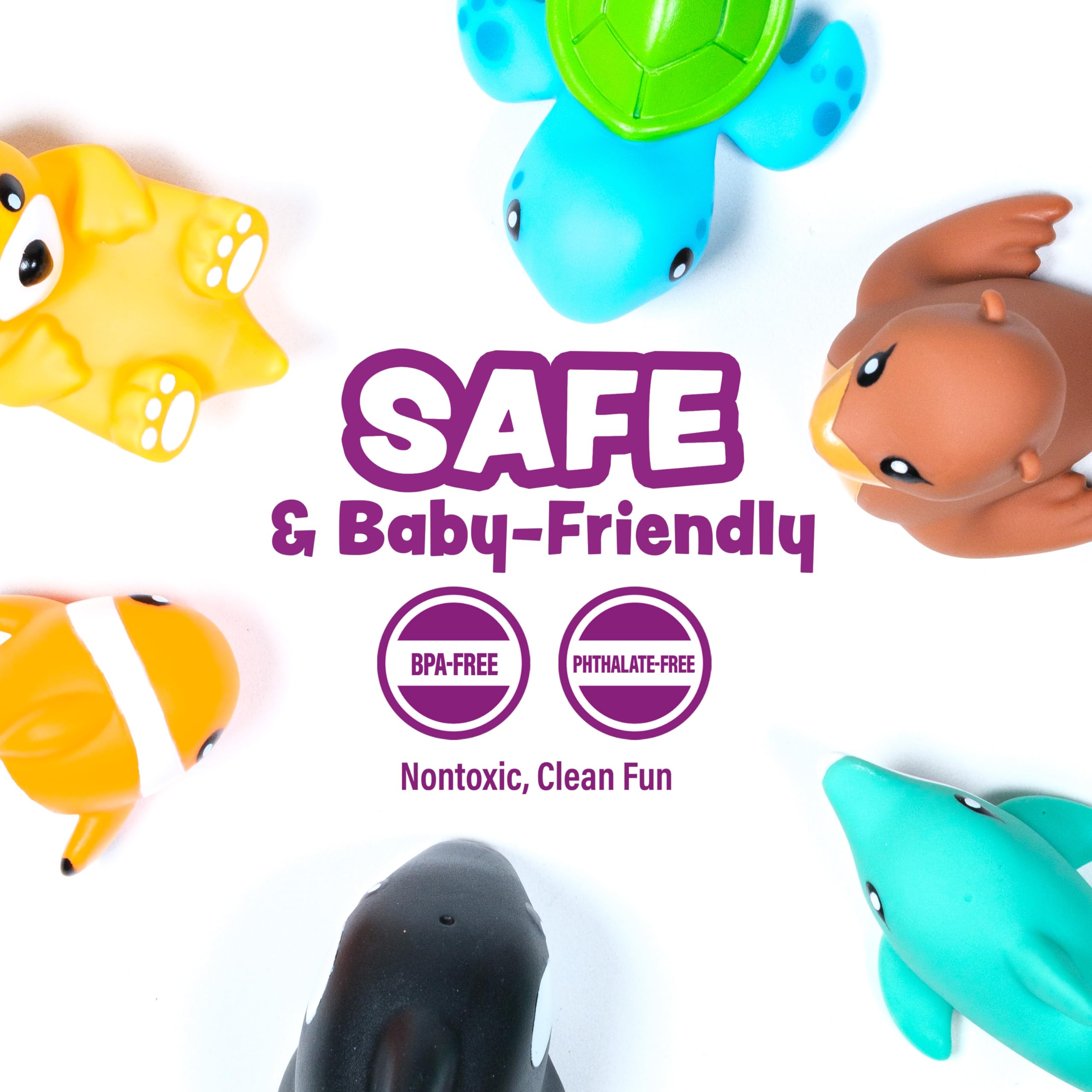 Tub Works Marine Mold-Free Bath Toys 6-Pack – Sealed No-Hole Design for Baby & Toddler Bath Fun