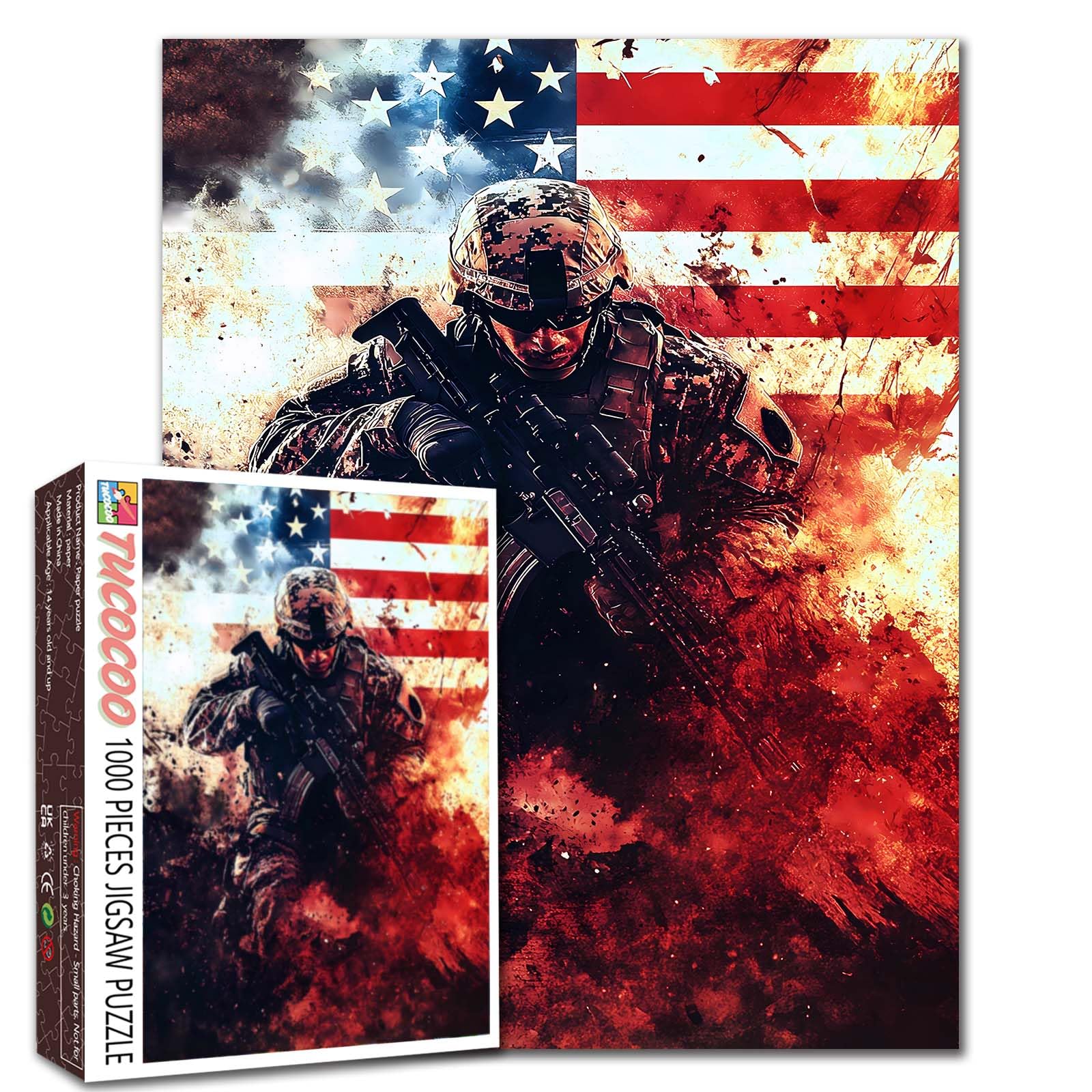Tucocoo American Soldier Battle 1000 Piece Jigsaw Puzzle – US Flag Art, 20 x 27 Inches, for Adults and Family Game Nights