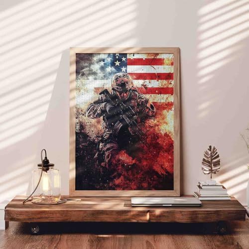 Tucocoo American Soldier Battle 1000 Piece Jigsaw Puzzle – US Flag Art, 20 x 27 Inches, for Adults and Family Game Nights