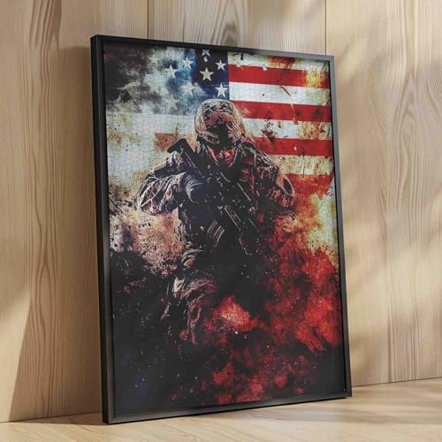 Tucocoo American Soldier Battle 1000 Piece Jigsaw Puzzle – US Flag Art, 20 x 27 Inches, for Adults and Family Game Nights