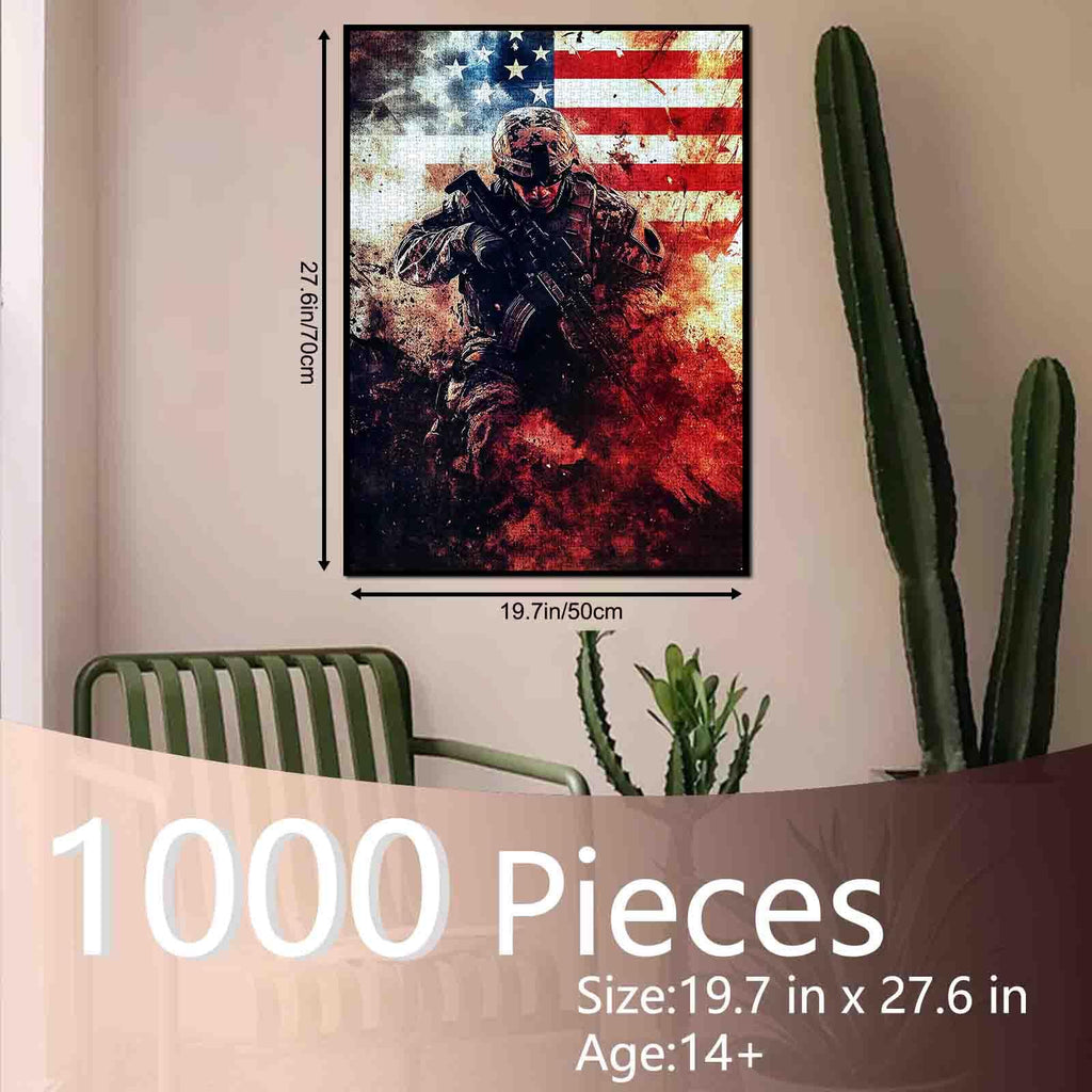 Tucocoo American Soldier Battle 1000 Piece Jigsaw Puzzle – US Flag Art, 20 x 27 Inches, for Adults and Family Game Nights
