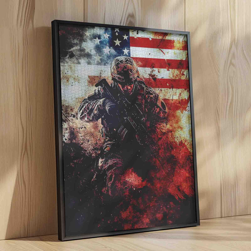 Tucocoo American Soldier Battle 1000 Piece Jigsaw Puzzle – US Flag Art, 20 x 27 Inches, for Adults and Family Game Nights