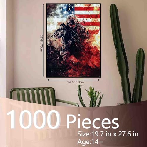 Tucocoo American Soldier Battle 1000 Piece Jigsaw Puzzle – US Flag Art, 20 x 27 Inches, for Adults and Family Game Nights