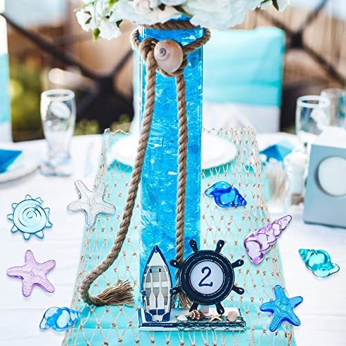Tudomro Mermaid Table Runner and Gem Set – 38x67 Inch Fishing Net with Shell and Starfish Gems for Beach Party Decor