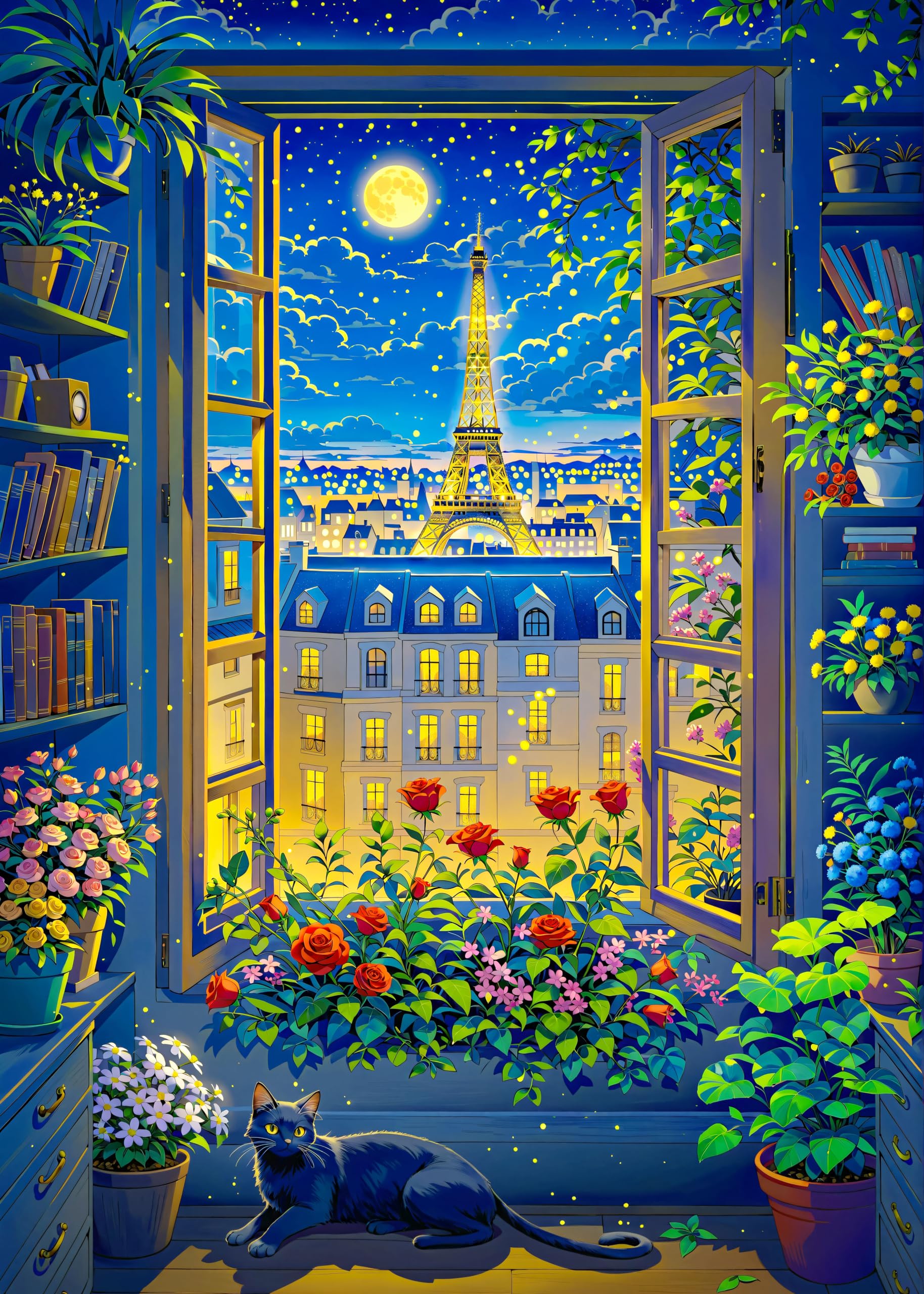 TUMBAUMBA 1000-Piece Cat in Paris Jigsaw Puzzle – Matte Finish with Poster