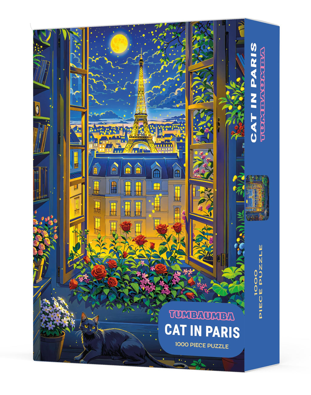 TUMBAUMBA 1000-Piece Cat in Paris Jigsaw Puzzle – Matte Finish with Poster