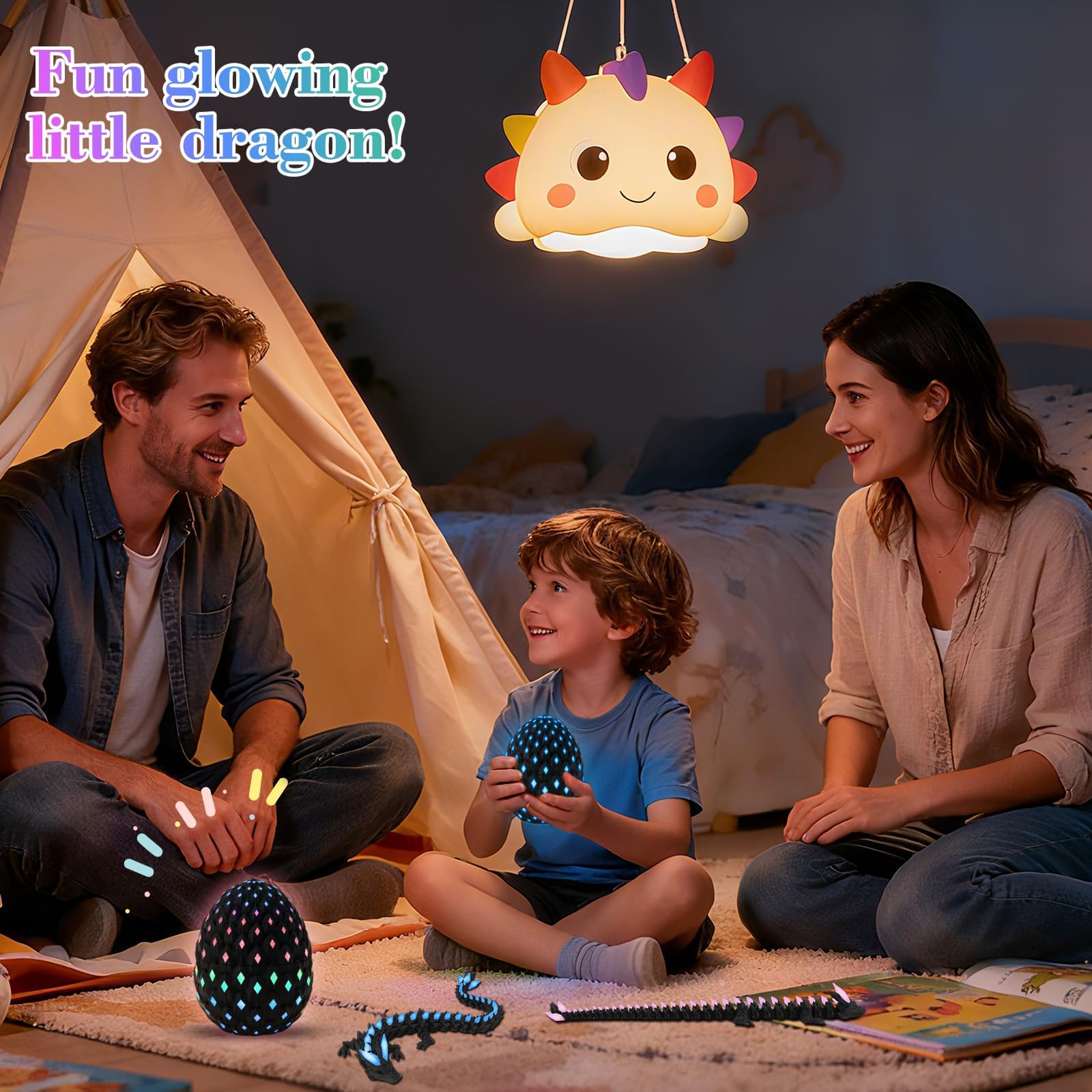 Tungole Glow-in-the-Dark 3D Dragon Egg – UV Reactive, Poseable, with Matching Egg – Toy for Kids