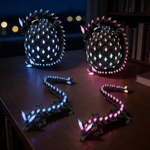 Tungole Glow-in-the-Dark 3D Dragon Egg – UV Reactive, Poseable, with Matching Egg – Toy for Kids