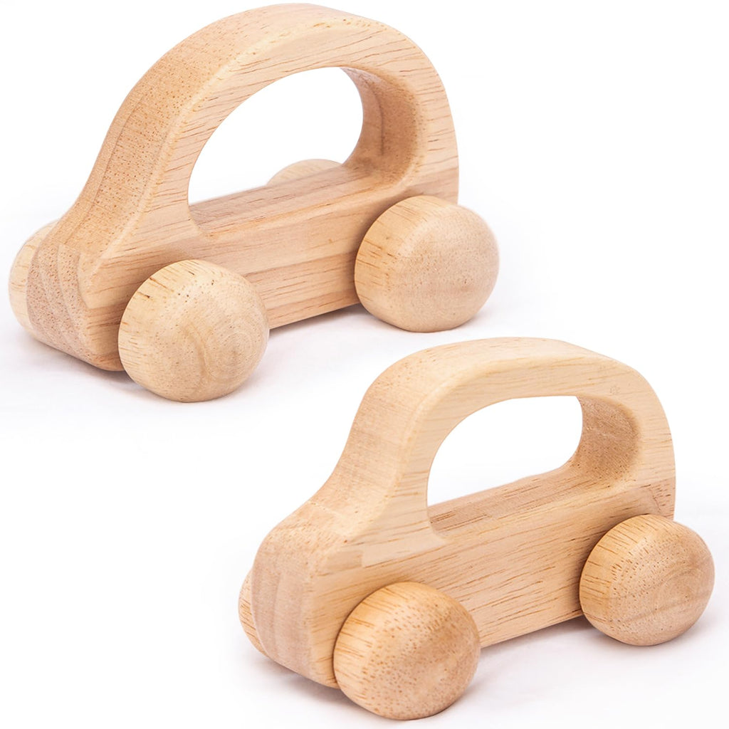 TUOWITA Wooden Baby Car Toys - 2 Pack Natural Wood Cars for Toddlers 1-3 Years, Montessori Push Toy for Babies 6-12 Months