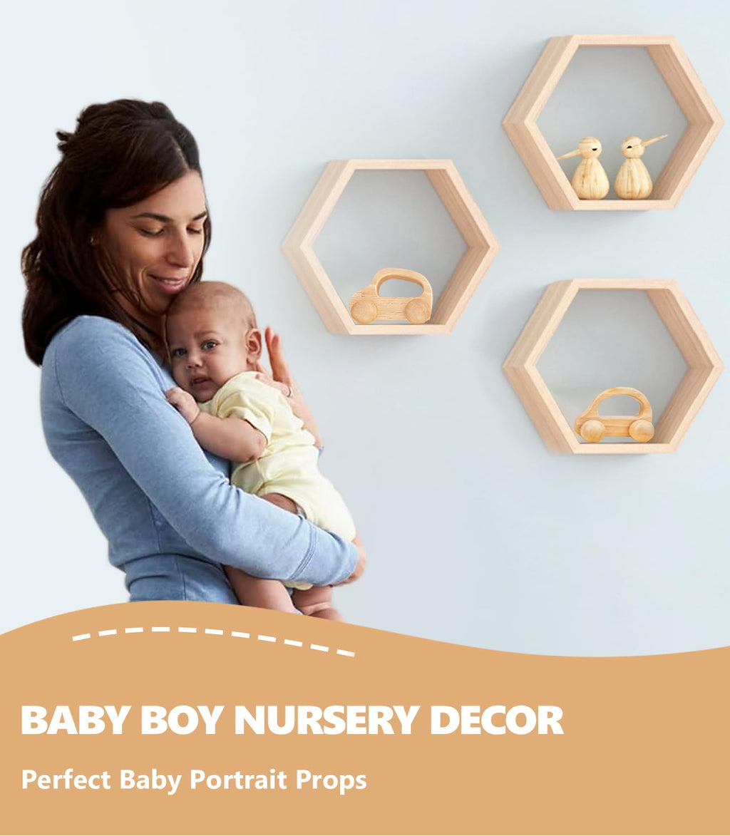 TUOWITA Wooden Baby Car Toys - 2 Pack Natural Wood Cars for Toddlers 1-3 Years, Montessori Push Toy for Babies 6-12 Months
