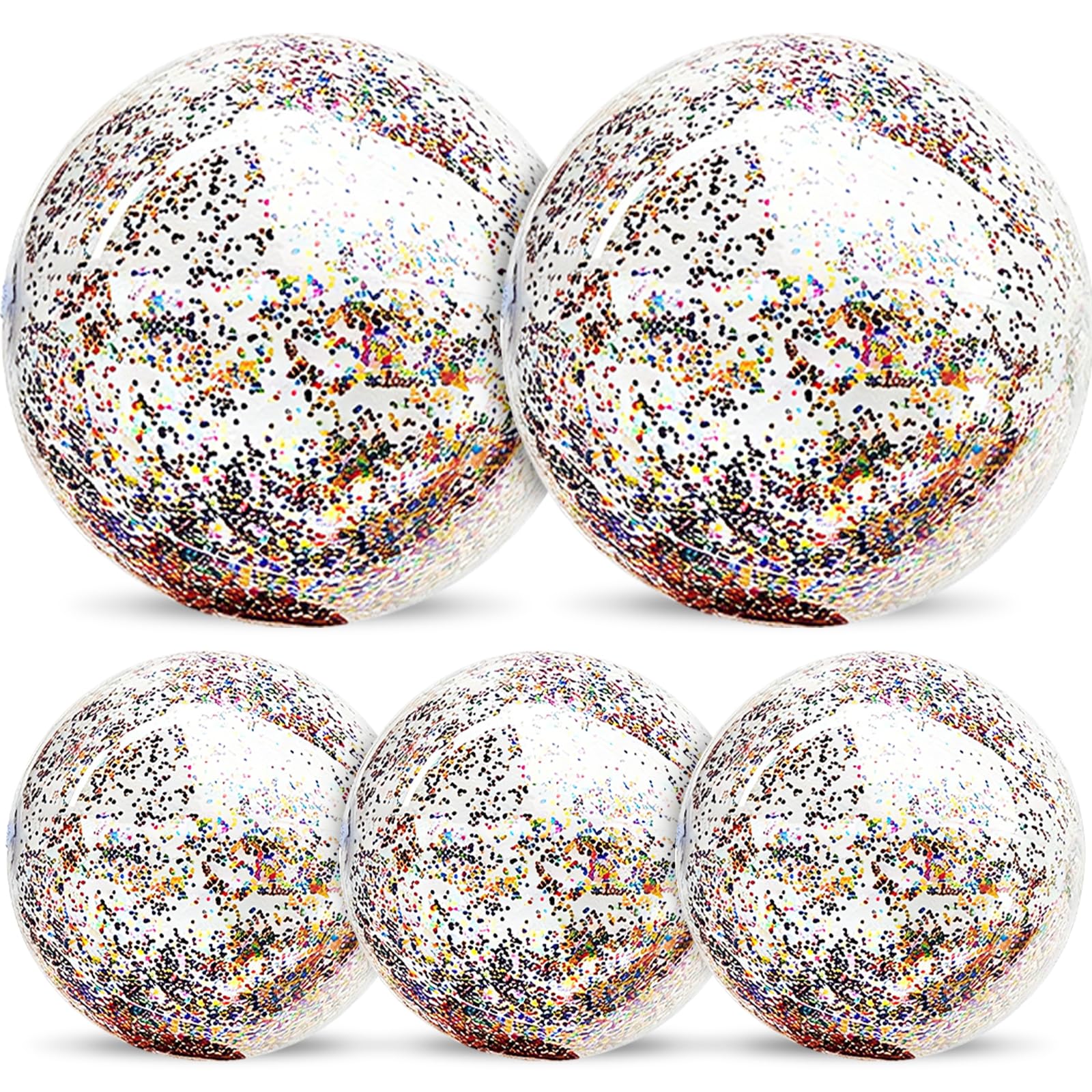 TURNMEON 5-Pack Glitter Sequins Beach Balls – 16 & 24 Inch Clear Inflatable Pool Toys for Kids & Adults