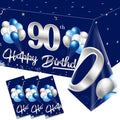 Turypaty 3-Pack Blue Silver 90th Birthday Tablecloth for Men - 108x54 Inch Rectangular Disposable Party Table Cover