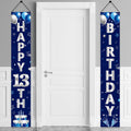 Turypaty Blue Silver 13th Birthday Door Banner - Happy 13th Birthday Decorations for Boys