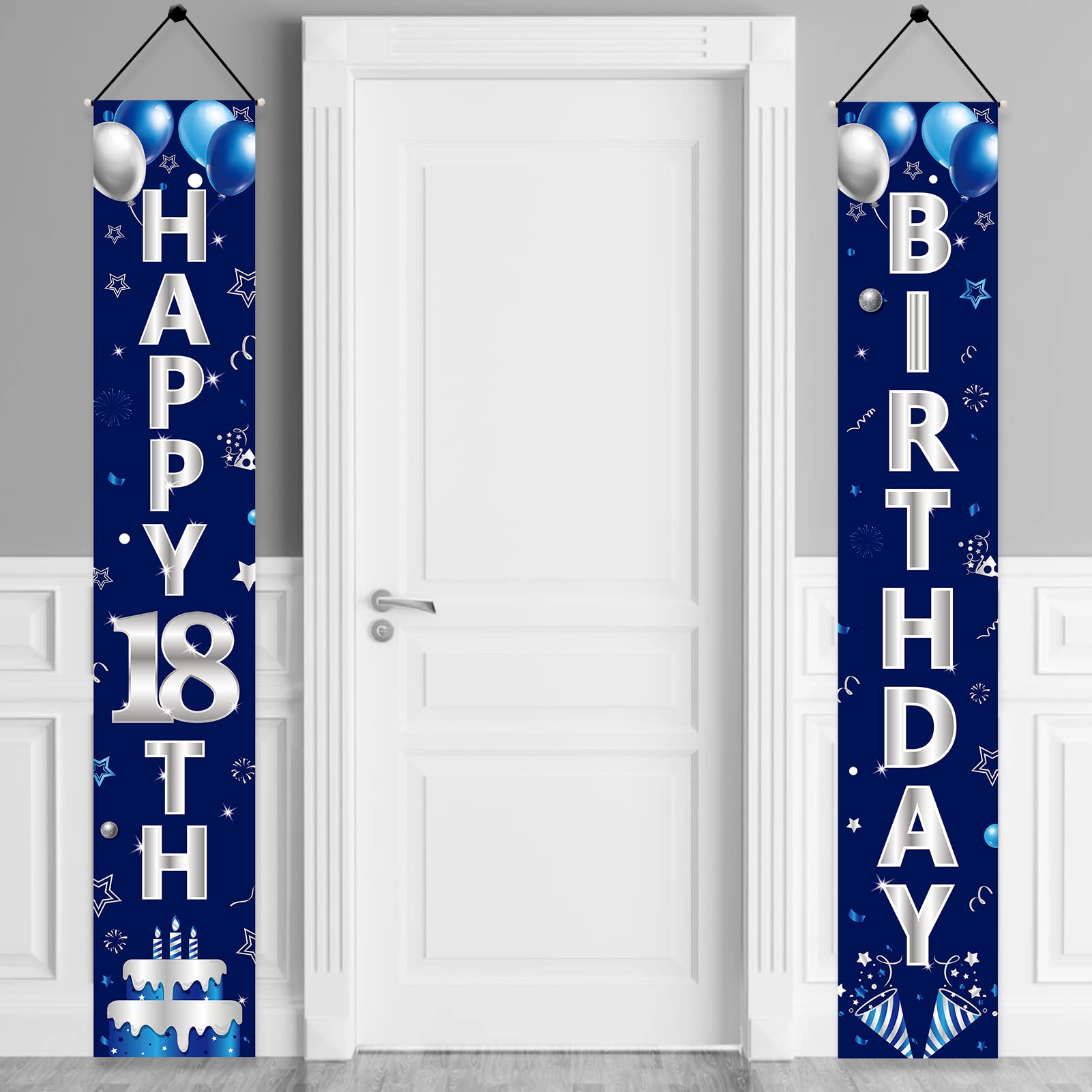 Turypaty Blue Silver 18th Birthday Door Banner Set for Boys – Happy 18th Party Decor