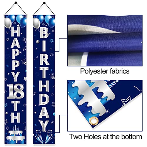 Turypaty Blue Silver 18th Birthday Door Banner Set for Boys – Happy 18th Party Decor