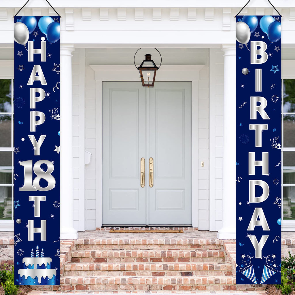 Turypaty Blue Silver 18th Birthday Door Banner Set for Boys – Happy 18th Party Decor