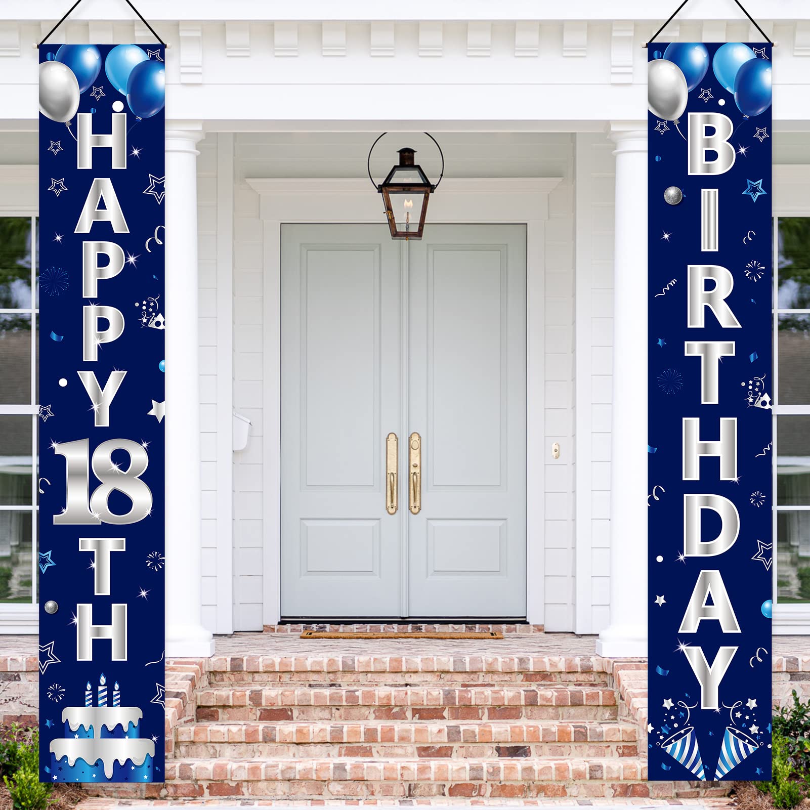 Turypaty Blue Silver 18th Birthday Door Banner Set for Boys – Happy 18th Party Decor